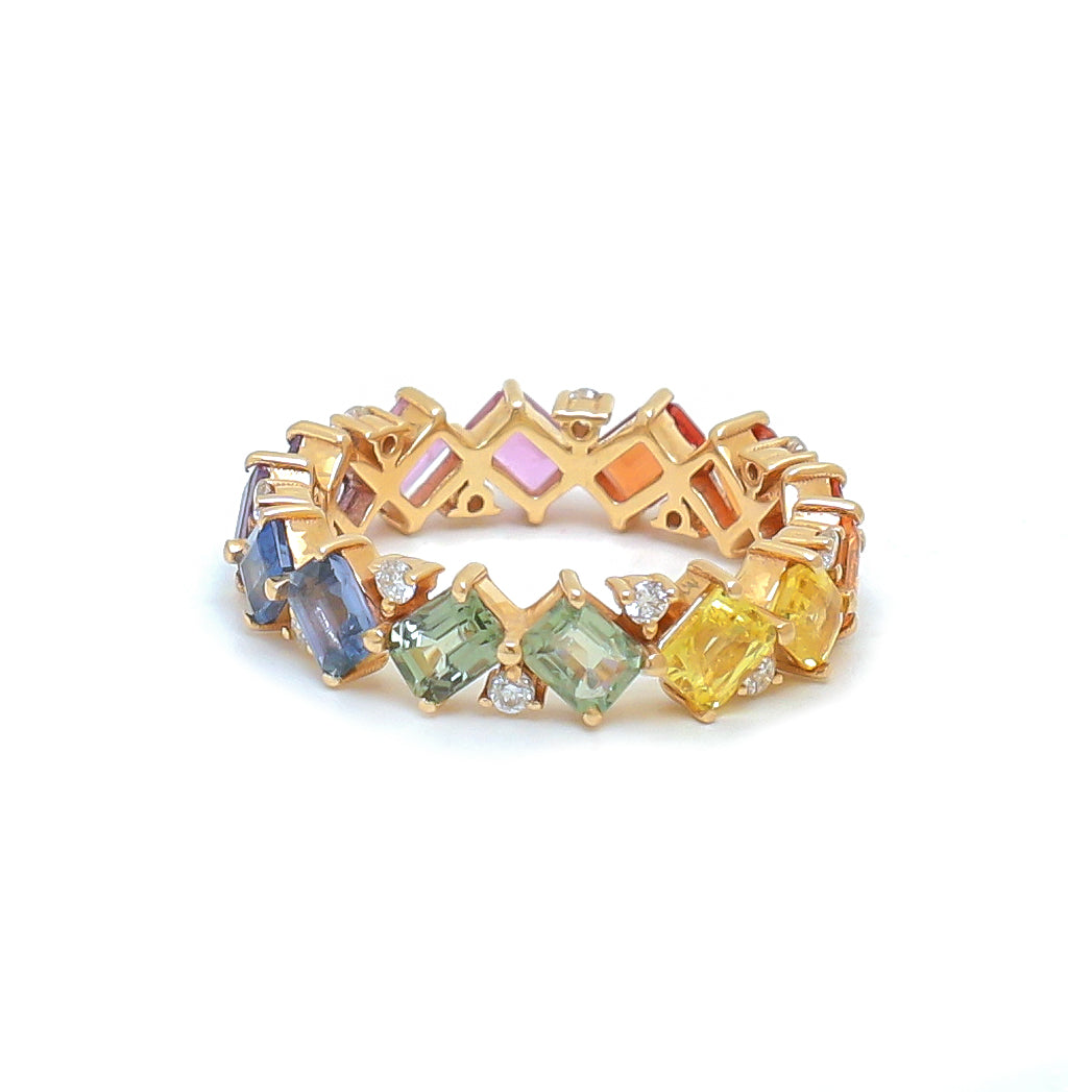 Rainbow Sapphire Diamond Ring