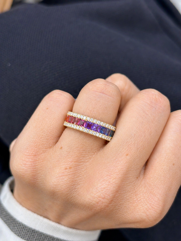 Rainbow Gemstone Diamond Ring