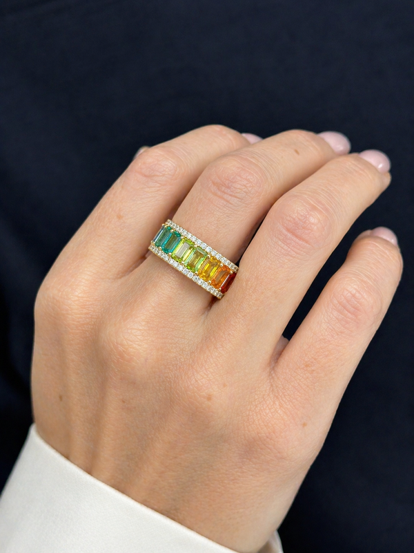 Rainbow Gemstone Diamond Ring