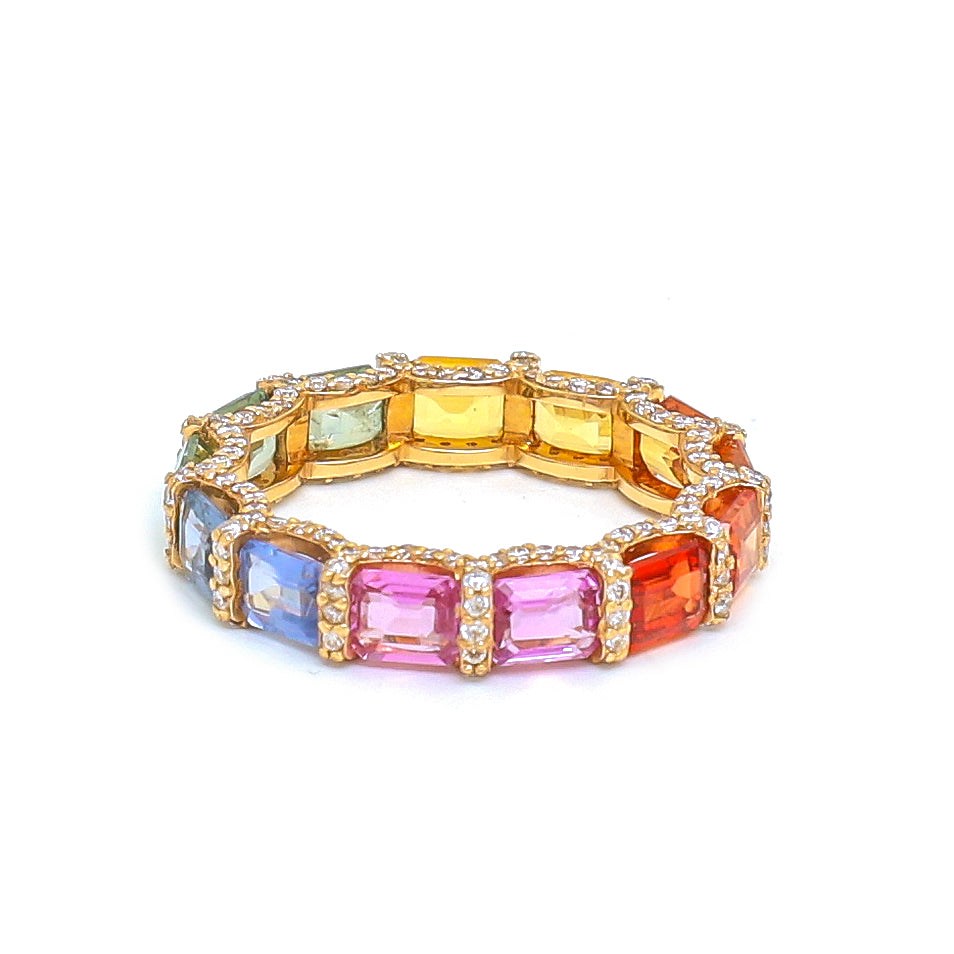 Rainbow Sapphire Diamond Ring