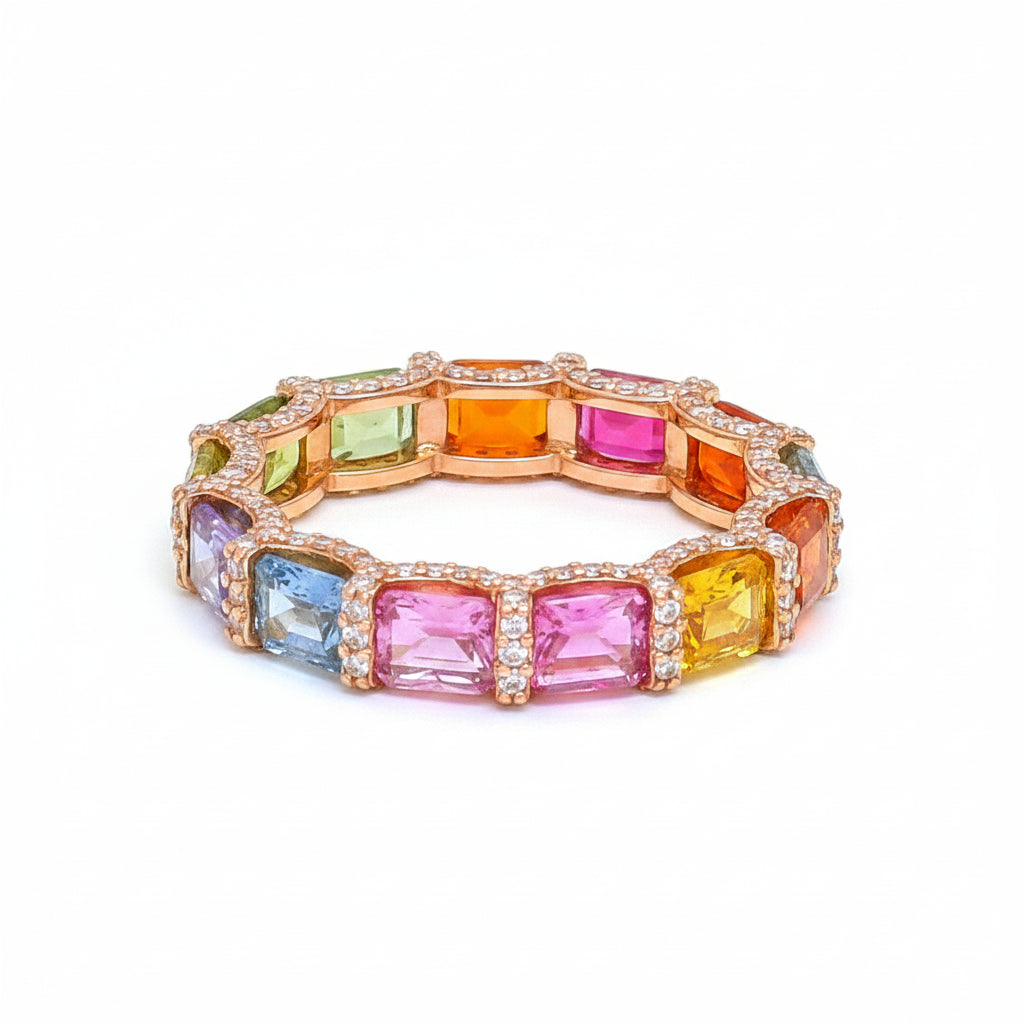 Rainbow Sapphire Diamond Ring