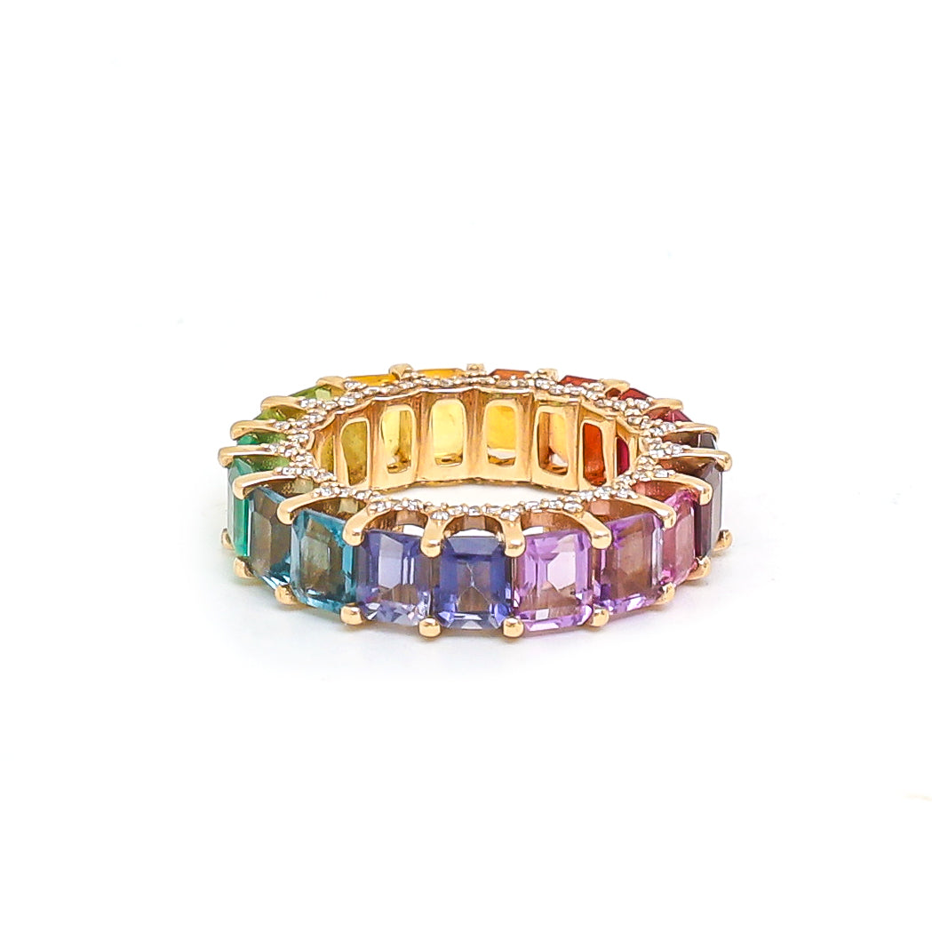 Rainbow Gemstone Diamond Ring