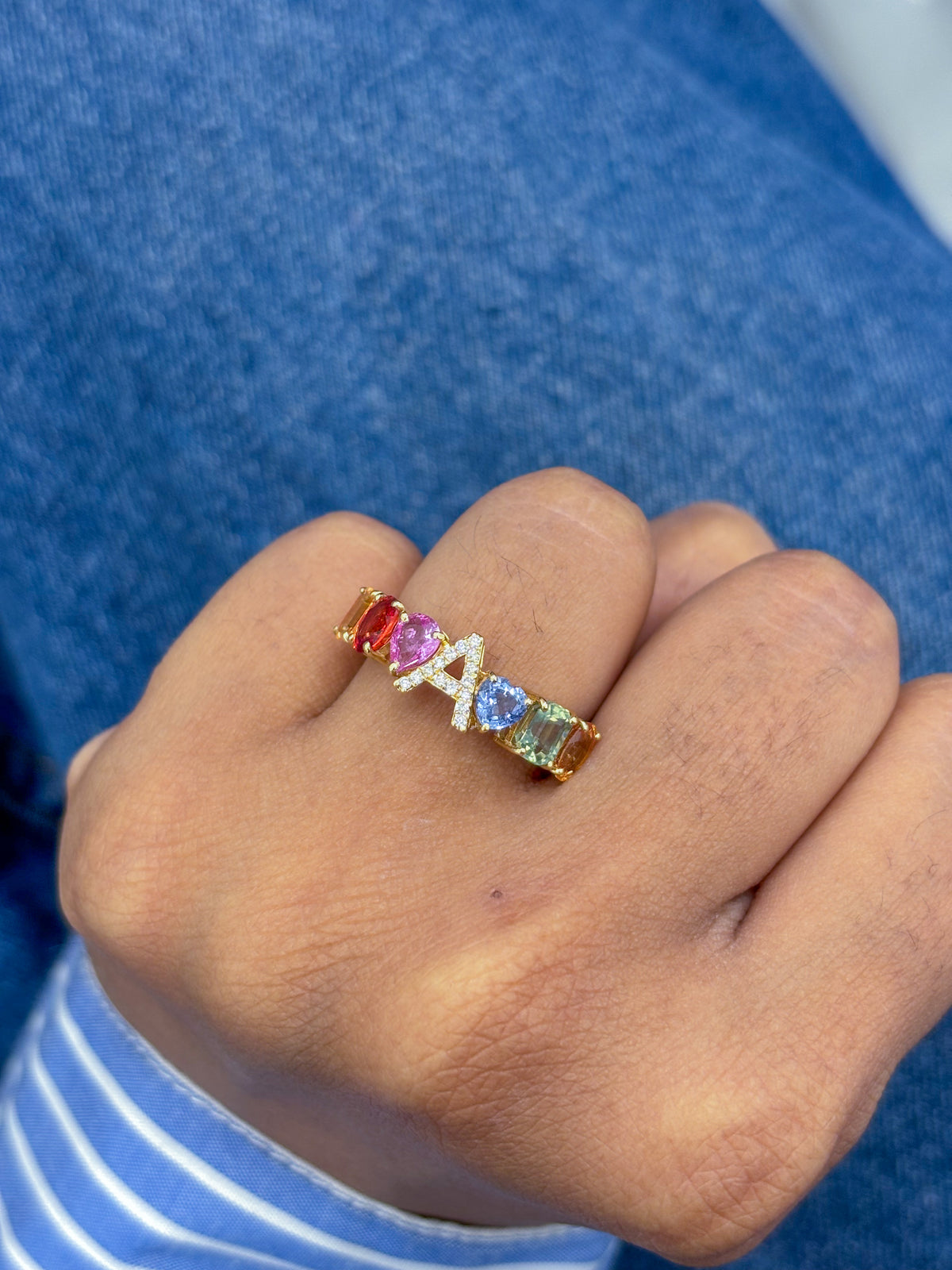 Rainbow Sapphire Diamond Ring