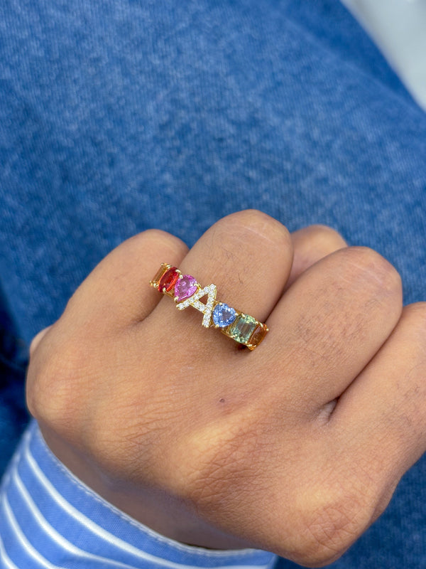 Rainbow Sapphire Diamond Ring