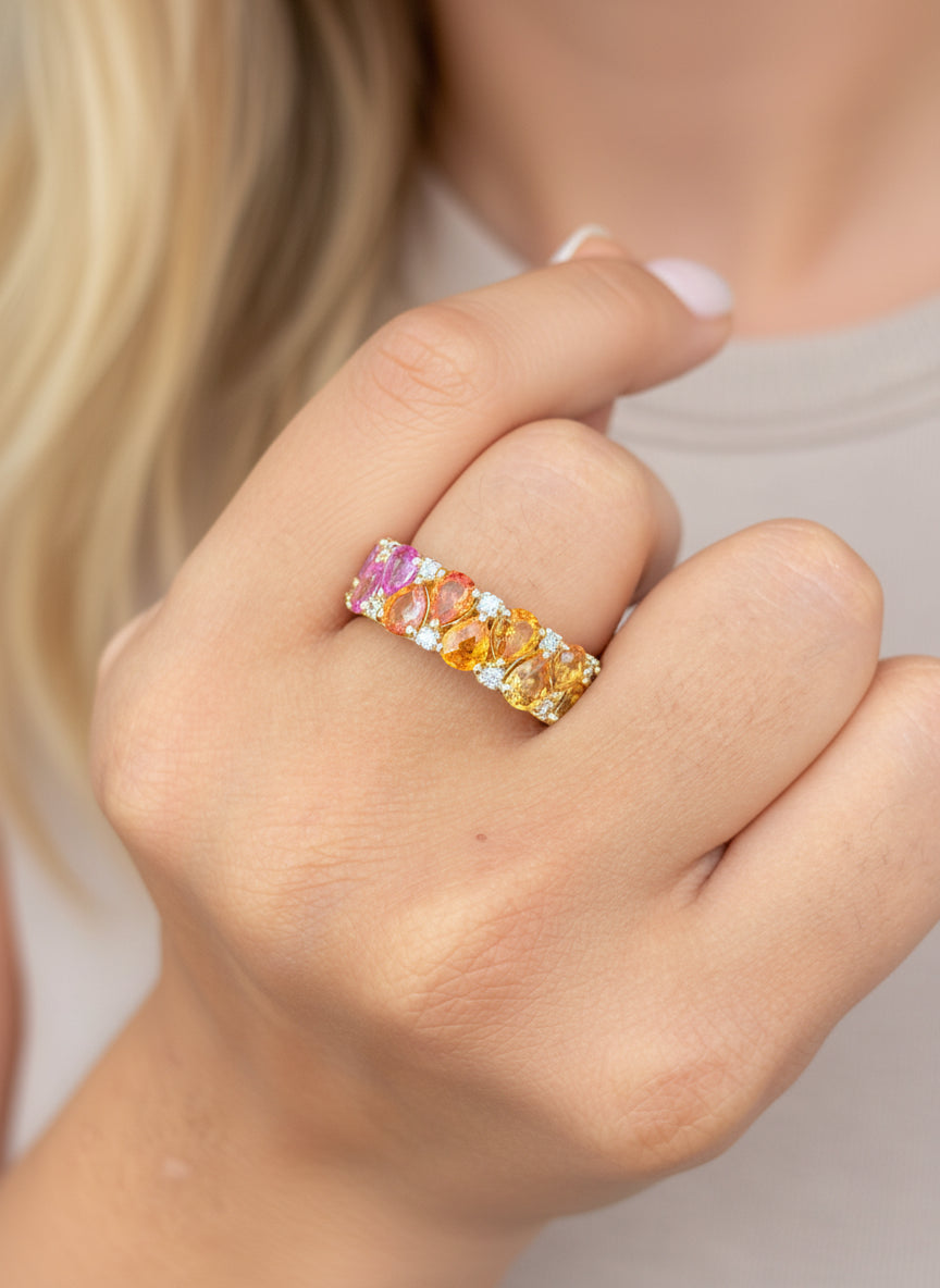 Rainbow Sapphire Diamond Ring