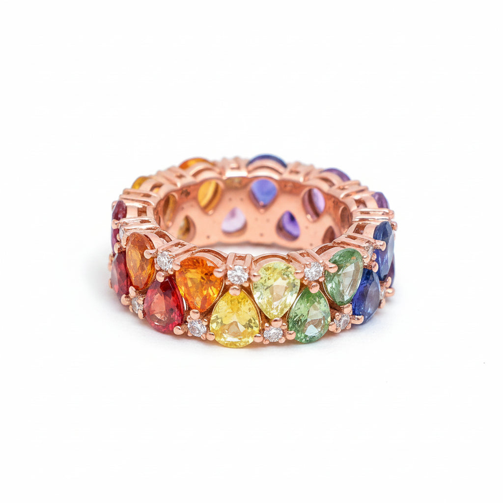 Rainbow Sapphire Diamond Ring