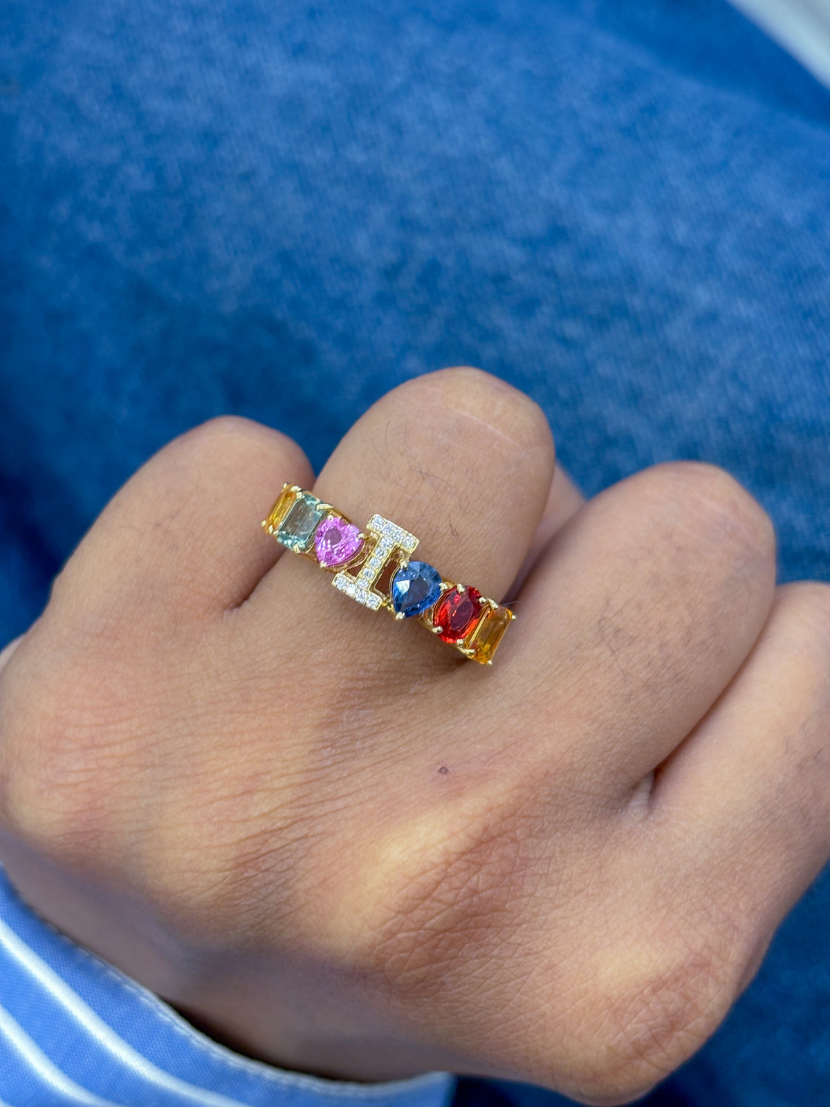 Rainbow Sapphire Diamond Ring
