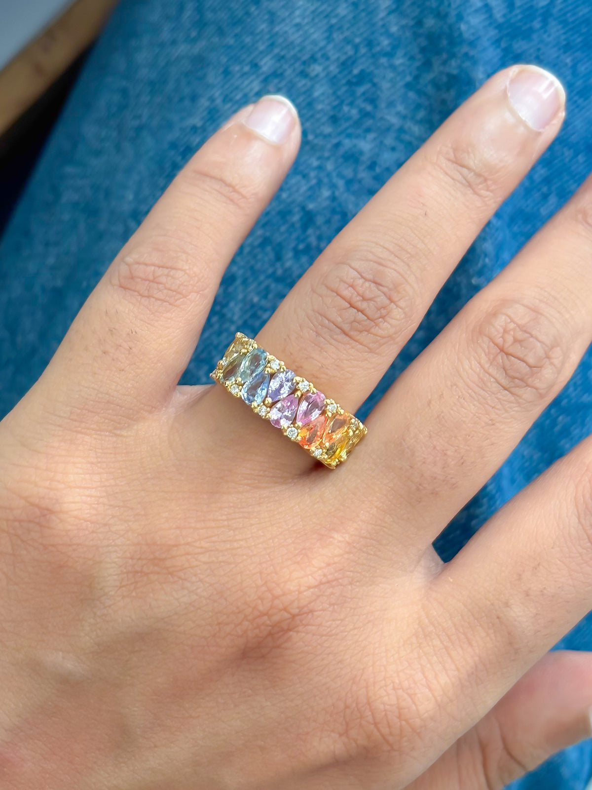 Rainbow Sapphire Diamond Ring