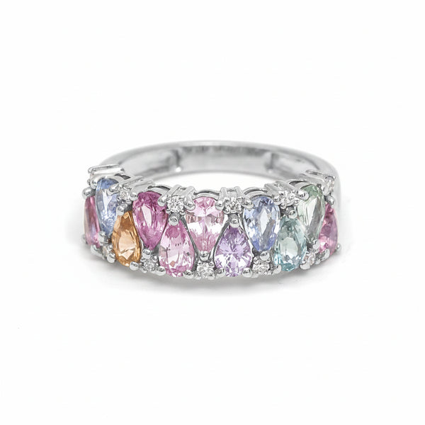 Rainbow Sapphire Diamond Ring