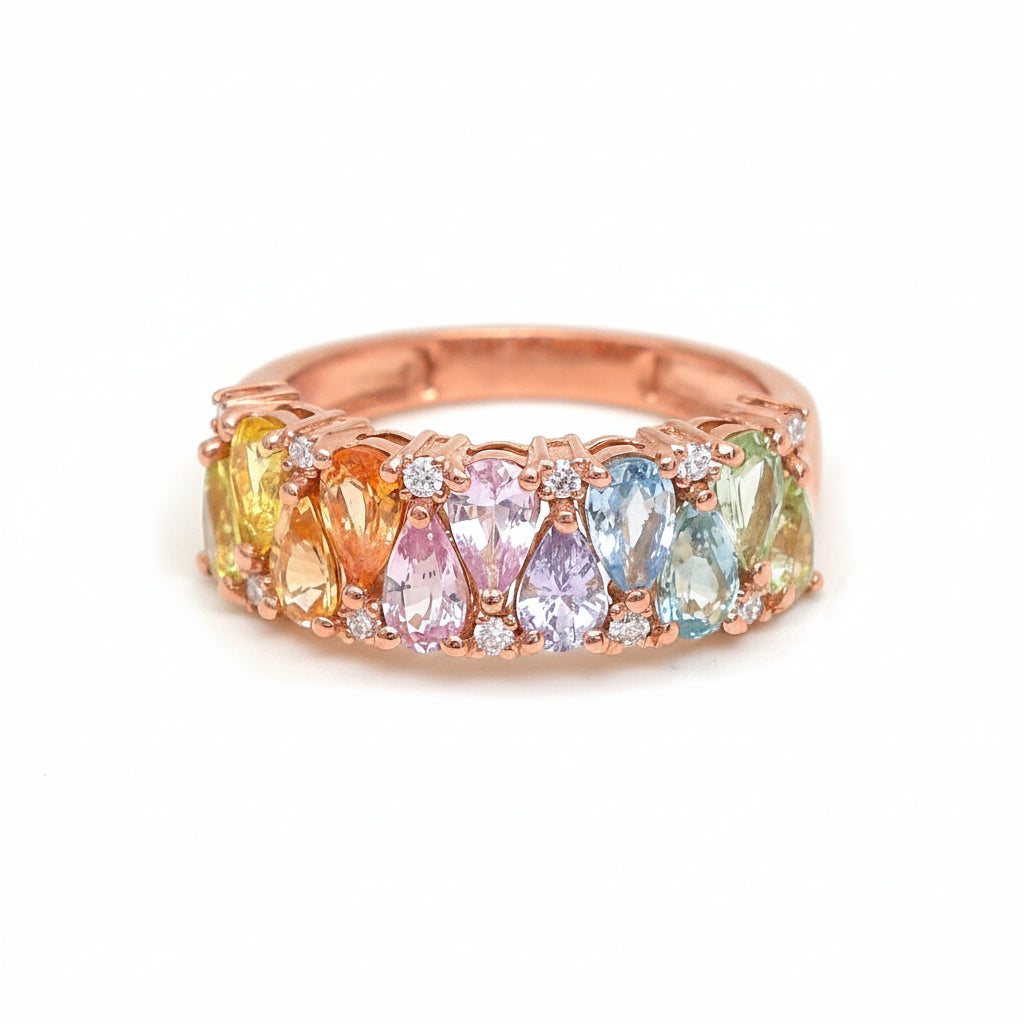 Rainbow Sapphire Diamond Ring