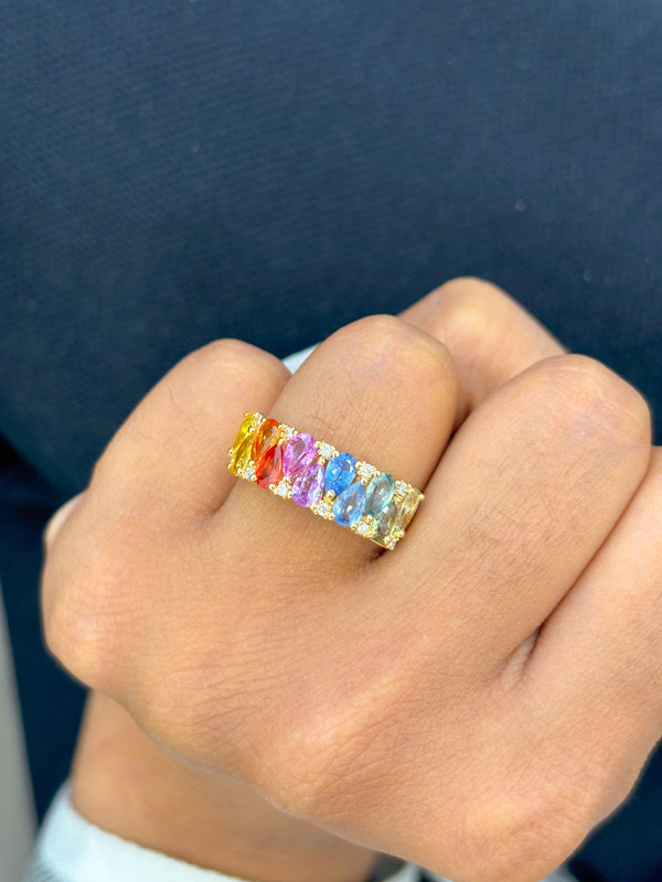 Rainbow Sapphire Diamond Ring