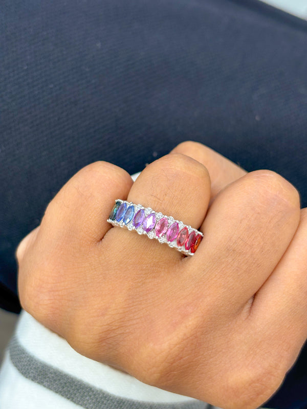 Rainbow Sapphire Diamond Ring