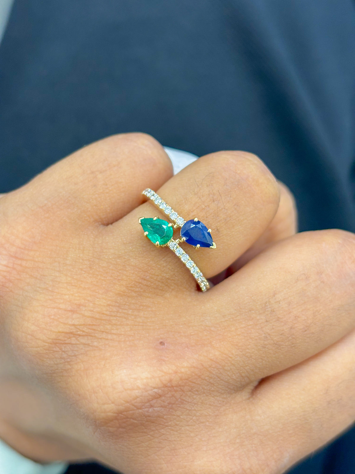 Blue Sapphire Emerald Diamond Ring