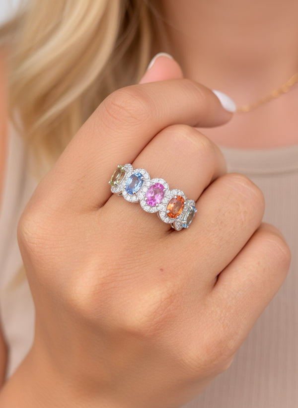 Rainbow Sapphire Diamond Ring