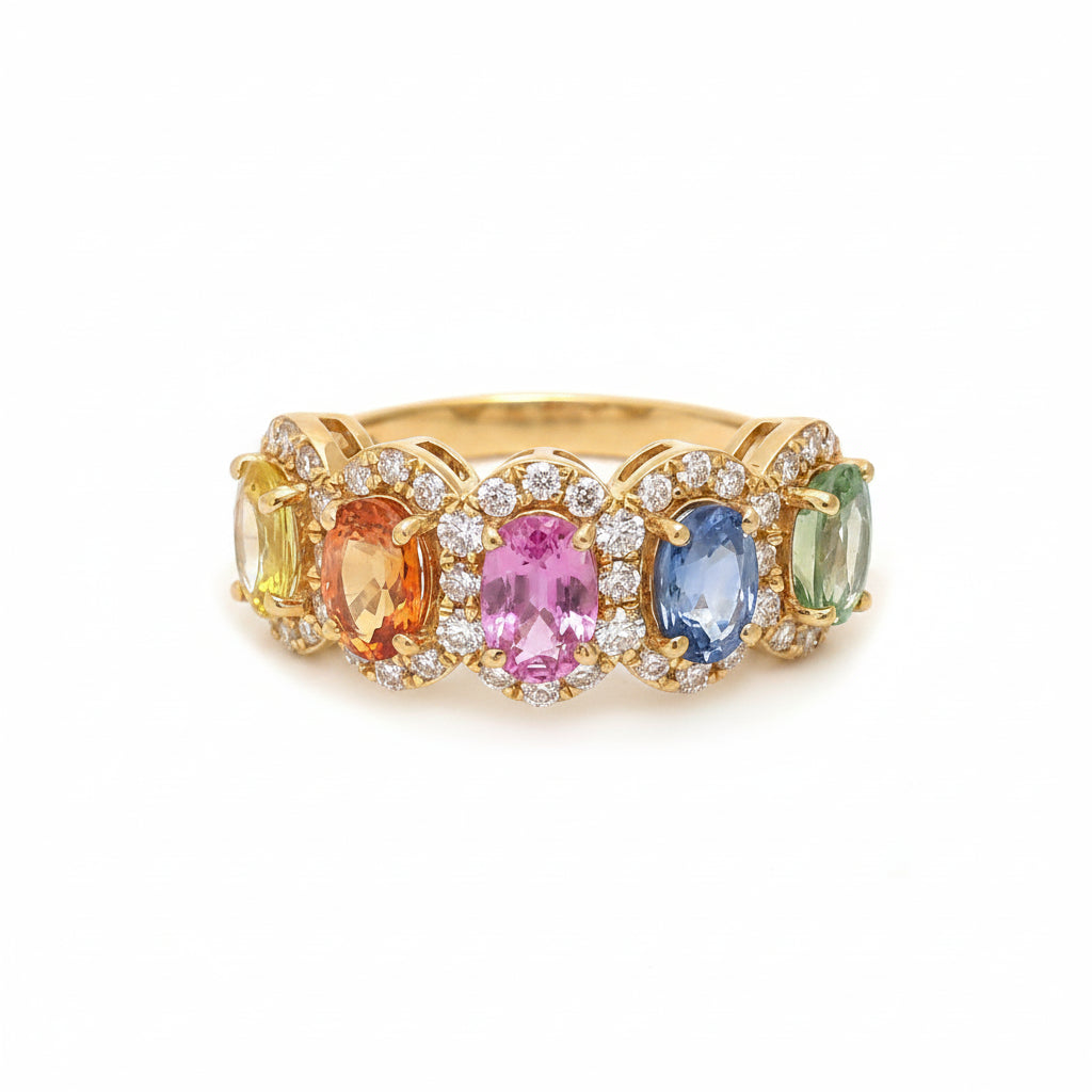 Rainbow Sapphire Diamond Ring