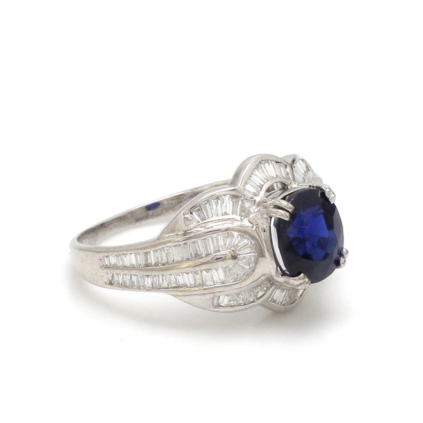 Blue Sapphire Oval With Diamond Ring