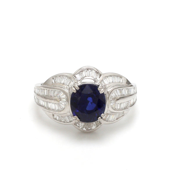Blue Sapphire Oval With Diamond Ring
