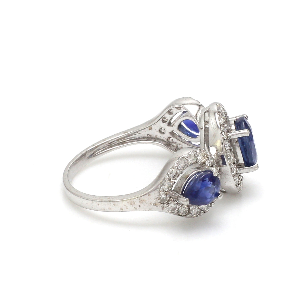Blue Sapphire Oval Pear With Diamond Half Ring