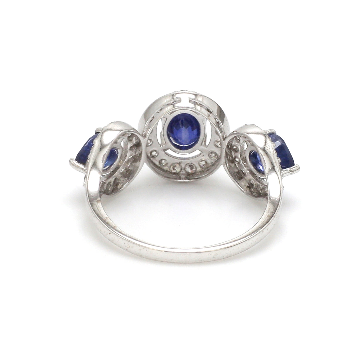 Blue Sapphire Oval Pear With Diamond Half Ring
