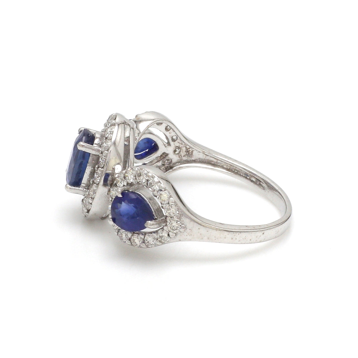 Blue Sapphire Oval Pear With Diamond Half Ring