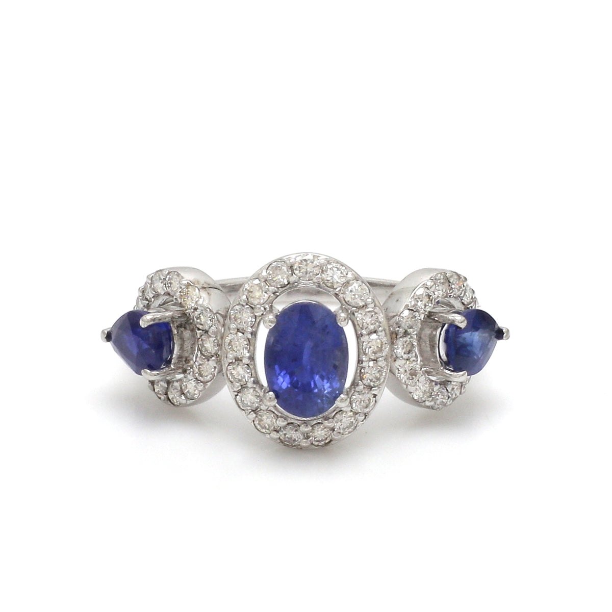 Blue Sapphire Oval Pear With Diamond Half Ring