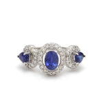Blue Sapphire Oval Pear With Diamond Half Ring