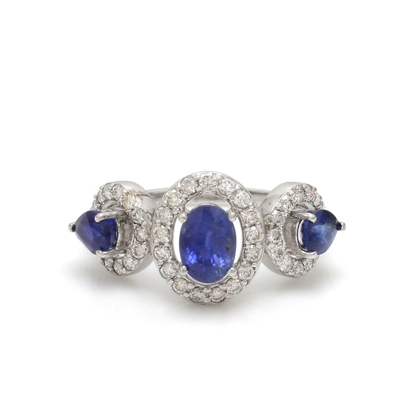Blue Sapphire Oval Pear With Diamond Half Ring