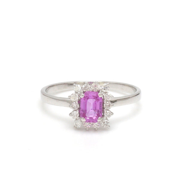 Pink Sapphire Octagon With Diamond Ring