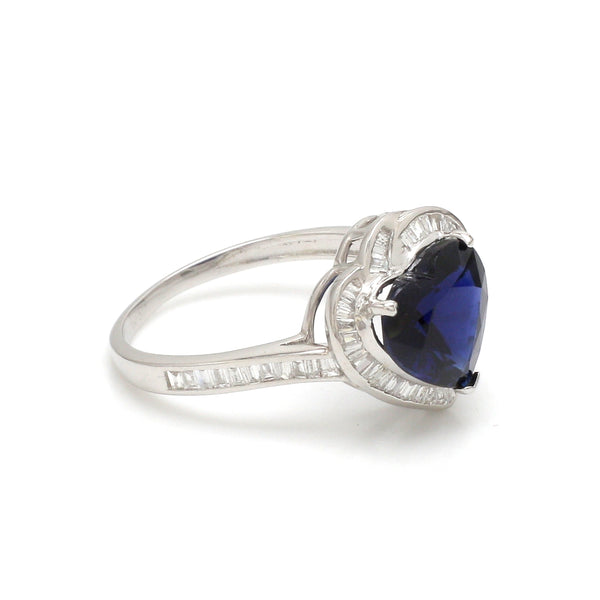 Blue Sapphire Heart With Diamond Ring