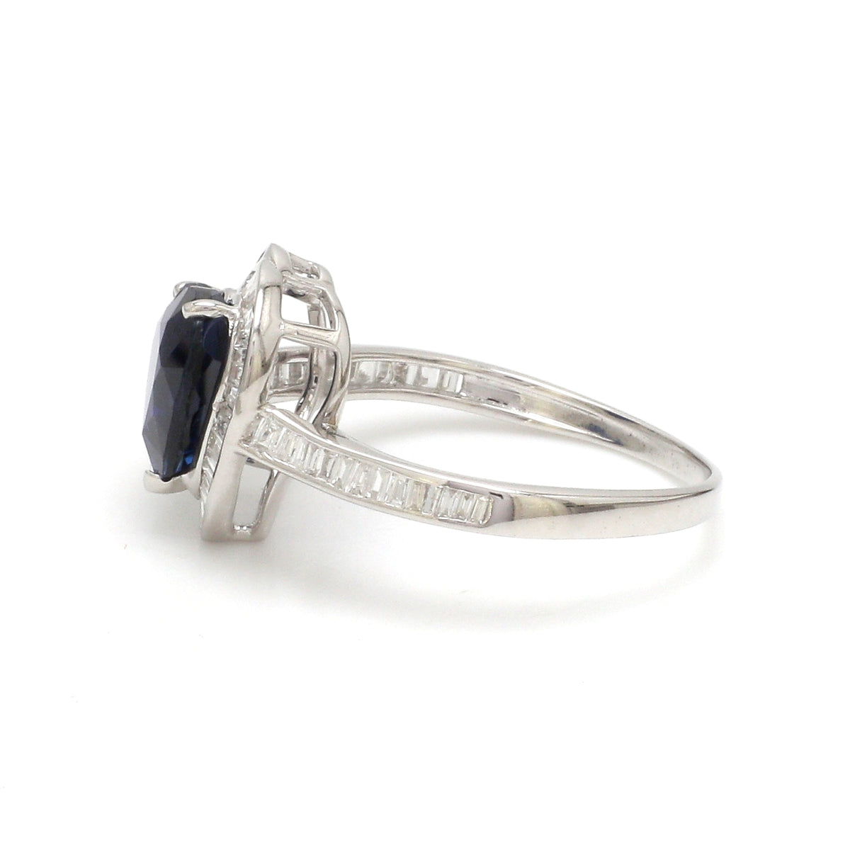Blue Sapphire Heart With Diamond Ring