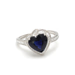 Blue Sapphire Heart With Diamond Ring