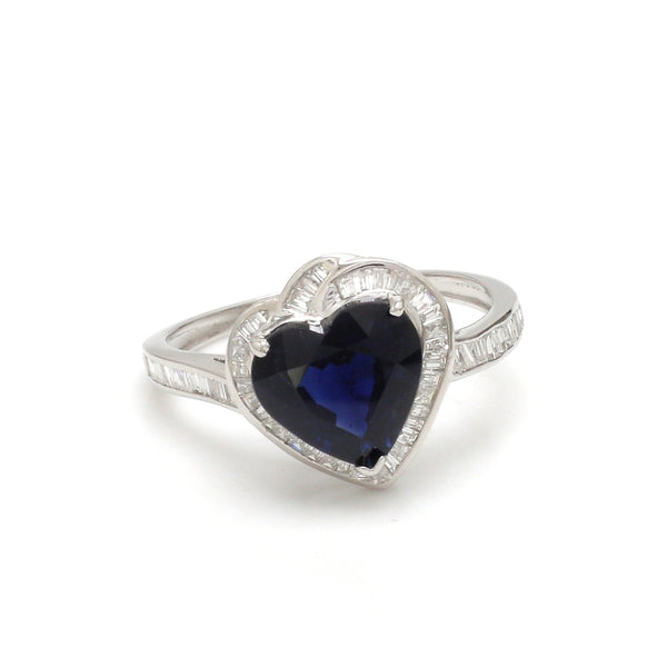 Blue Sapphire Heart With Diamond Ring