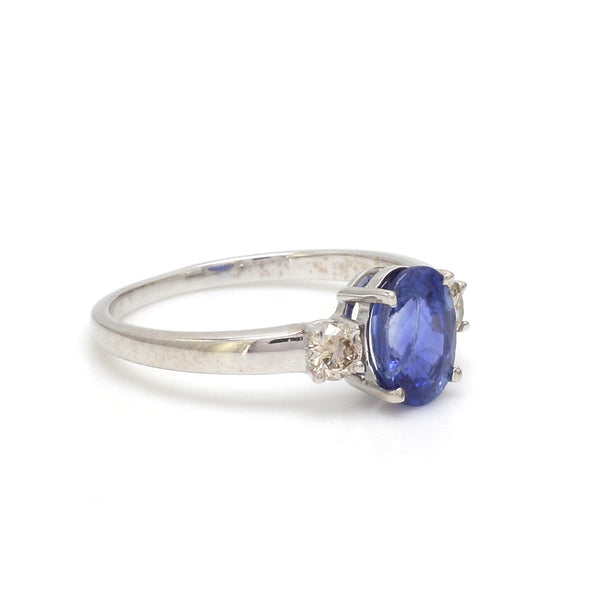 Blue Sapphire Oval With Diamond 3Pcs Ring