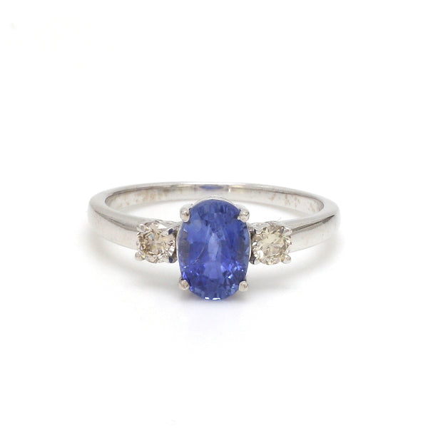 Blue Sapphire Oval With Diamond 3Pcs Ring