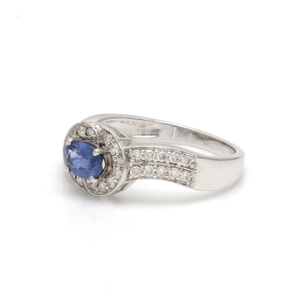 Blue Sapphire Oval With Diamond Ring