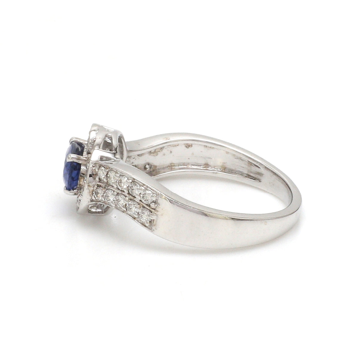 Blue Sapphire Oval With Diamond Ring