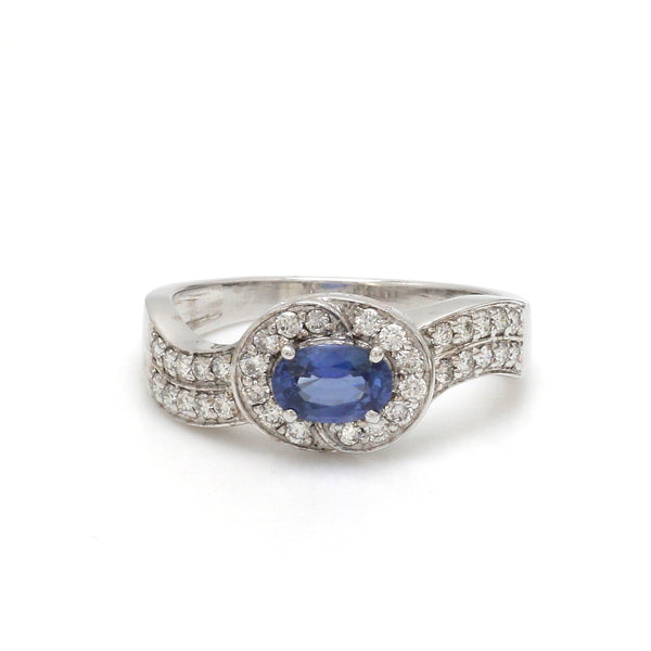 Blue Sapphire Oval With Diamond Ring