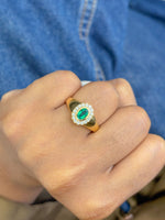 Emerald Oval Diamond Signet Ring