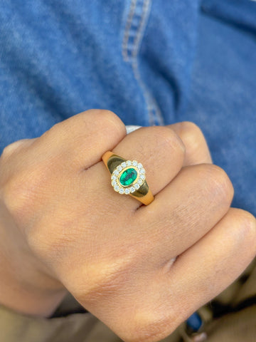 JPRG-3305/8455 Emerald Oval Diamond Signet Ring