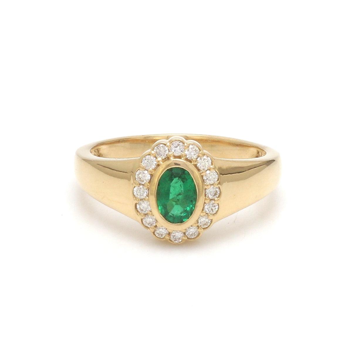 Emerald Oval Diamond Signet Ring