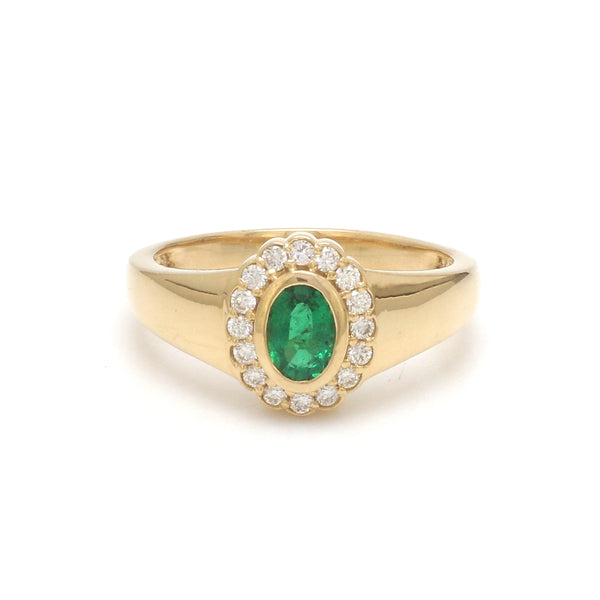 Emerald Oval Diamond Signet Ring