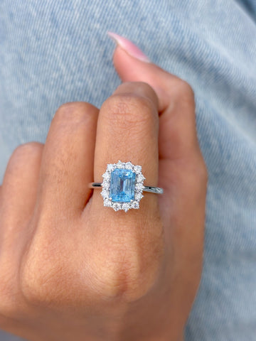 JPRG-3403/8622 Aquamarine Octagon With Diamond Ring