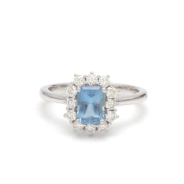 Aquamarine Octagon With Diamond Ring