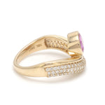 Pink Sapphire Oval Bezel Set Diamond Wave Ring