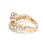 Pink Sapphire Oval Bezel Set Diamond Wave Ring