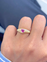 Ruby Heart Ribbed Pinky Ring