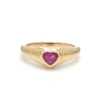 Ruby Heart Ribbed Ring