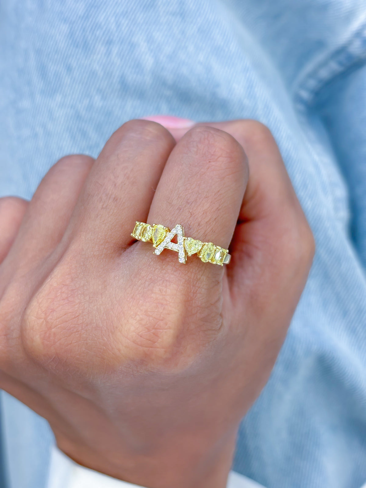 Yellow Diamond A Letter Ring