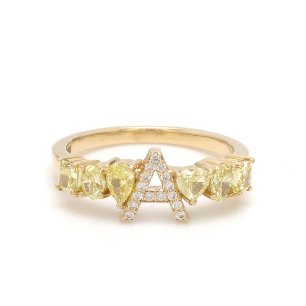 Yellow Diamond A Letter Ring
