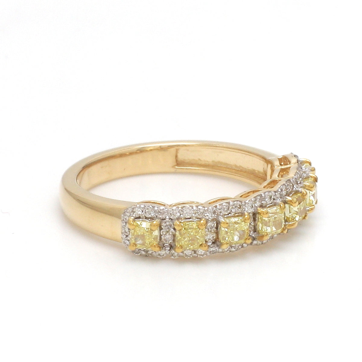 Yellow Diamond Cushion With Diamond Ring